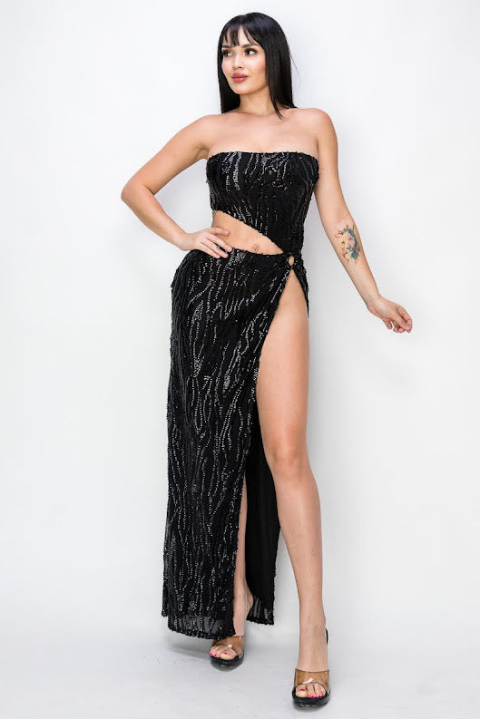 Sequin Maxi split thigh dress